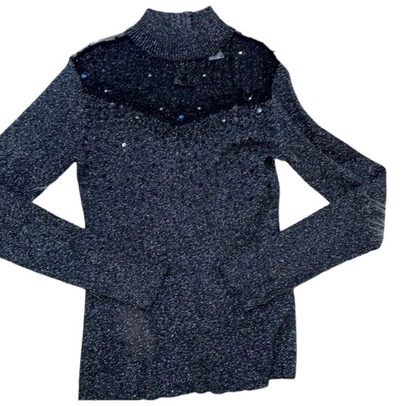 Lauren Michelle Black grey sparkly sequin top size medium - Picture 2 of 6